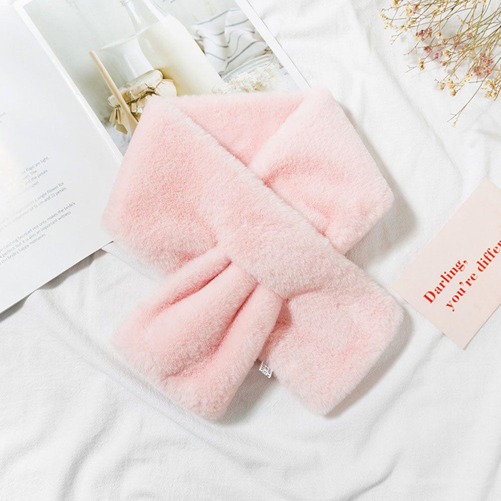 Elegant Winter Warm Faux Rabbit Fur Plush Neckerchief Wrap Neck Warmer Solid Color Cross Scarf