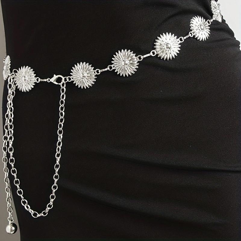 Daisy Metal Decorated Flower Carved Waist Chain Women Fashion Waist Jewelry