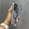 Магнитный чехол для телефона с откидной крышкой для объектива для iPhone 17Air 16 15 14 13 12 11 Pro Max Plus, ремешок на запястье, шнурок, мягкая задняя крышка