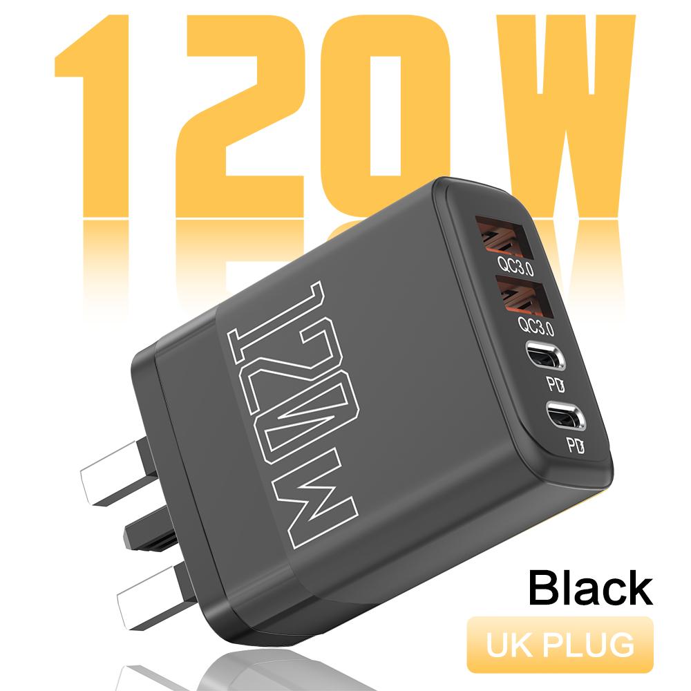 Всего 120 Вт 4 порта USB Type C зарядное устройство быстрая зарядка мобильный телефон адаптер для iPhone Samsung Xiaomi быстрая зарядка 3.0 настенное зарядное устройство