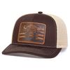 Men Brown Flag Bull Head Leather Patch Baseball Mesh Caps Micro Curved Cap Outdoor Sunscreen Leisure Hat Spring Autumn Travel Tourism Beach Vacation
