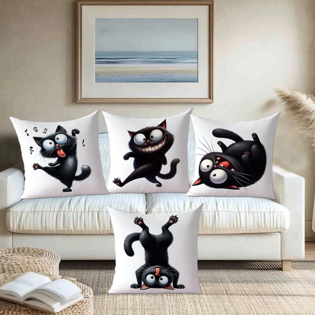 Funny Cat Design Pattern Digital Printing Pillow Cover Short Plush Suitable Living Rooms Bedrooms Sofas Throw Cushion Cover