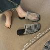 French Low-heeled Fishing Net Shoes Mesh Hollow Bag Head Half Slippers Women's Summer Wear 2025 New Hole Cool Slippers