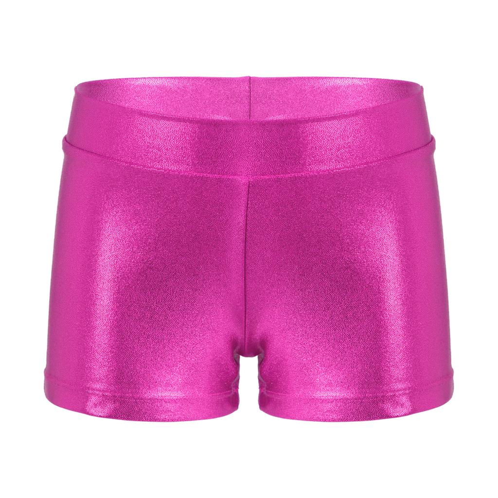 Детские шорты с блестящим металлическим эластичным поясом для девочек, спортивные шорты для тренировок в тренажерном зале и танцах