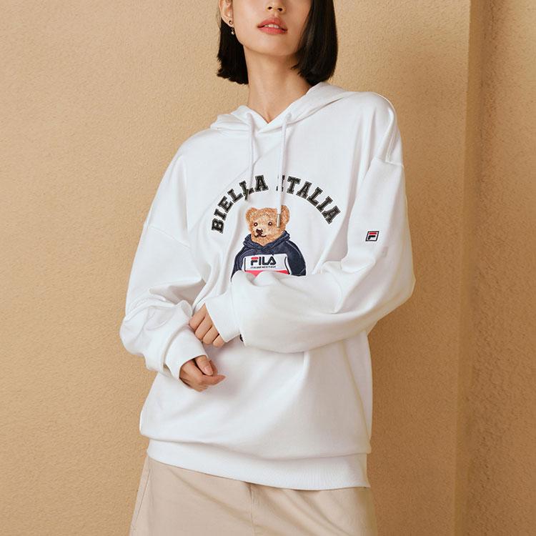 Fila Мужское худи в стиле американского мультфильма с принтом кармана и надписи, повседневное, стандартное - белое F51M239299F-WT