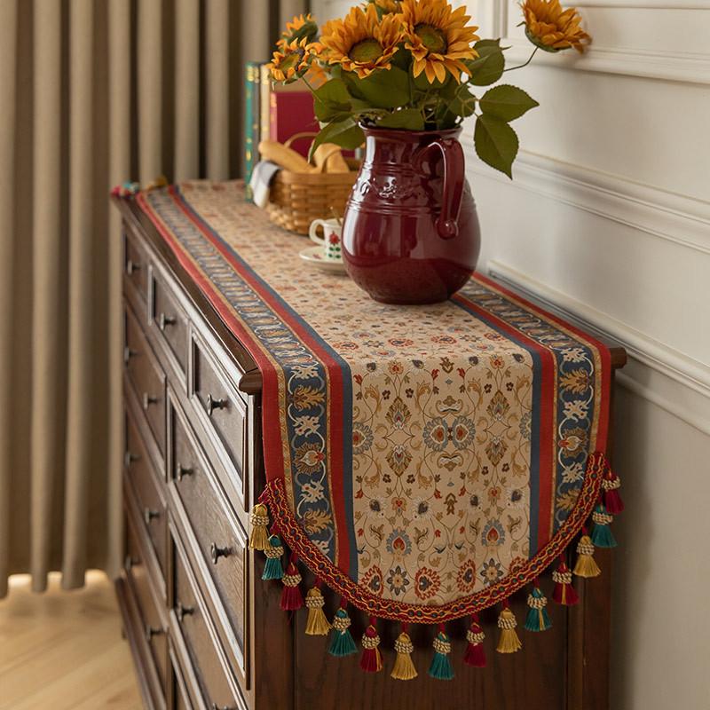 Vintage Table Runner Tassel Decoration Luxury Home Table Cloth TV Cabinet Doilies Tea Tablecloth Table Decoration Accessories