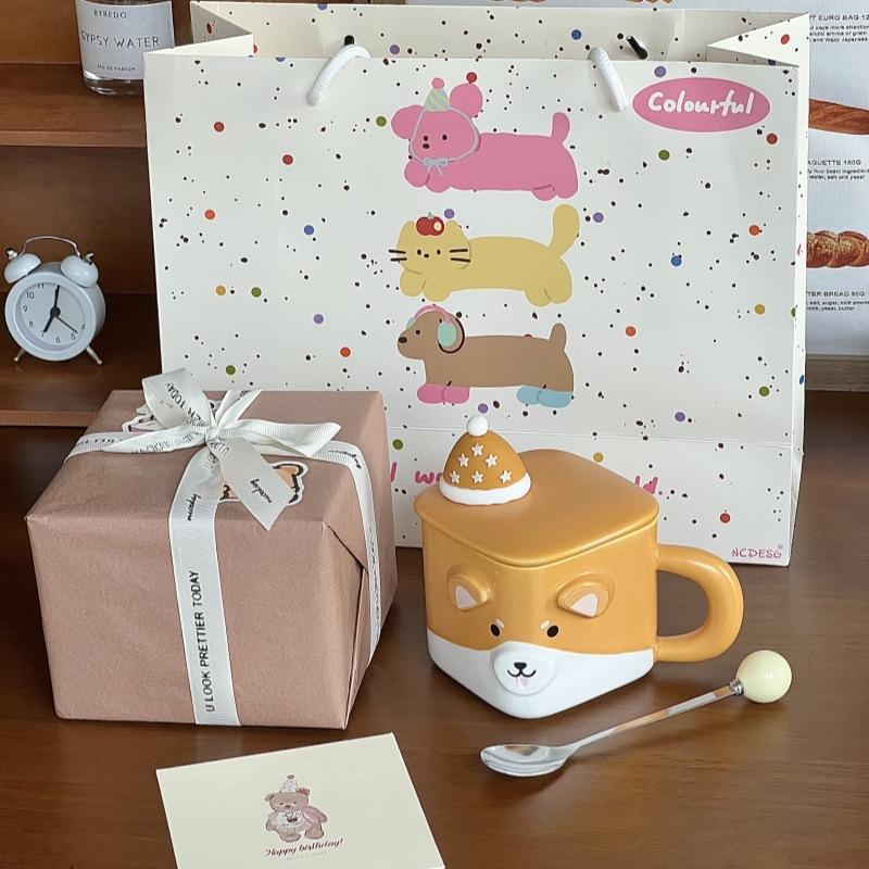 Birthday Gift for Girls, Bear with Lid Spoon, Ceramic Mug, Couple Coffee, Water Cup, Gift