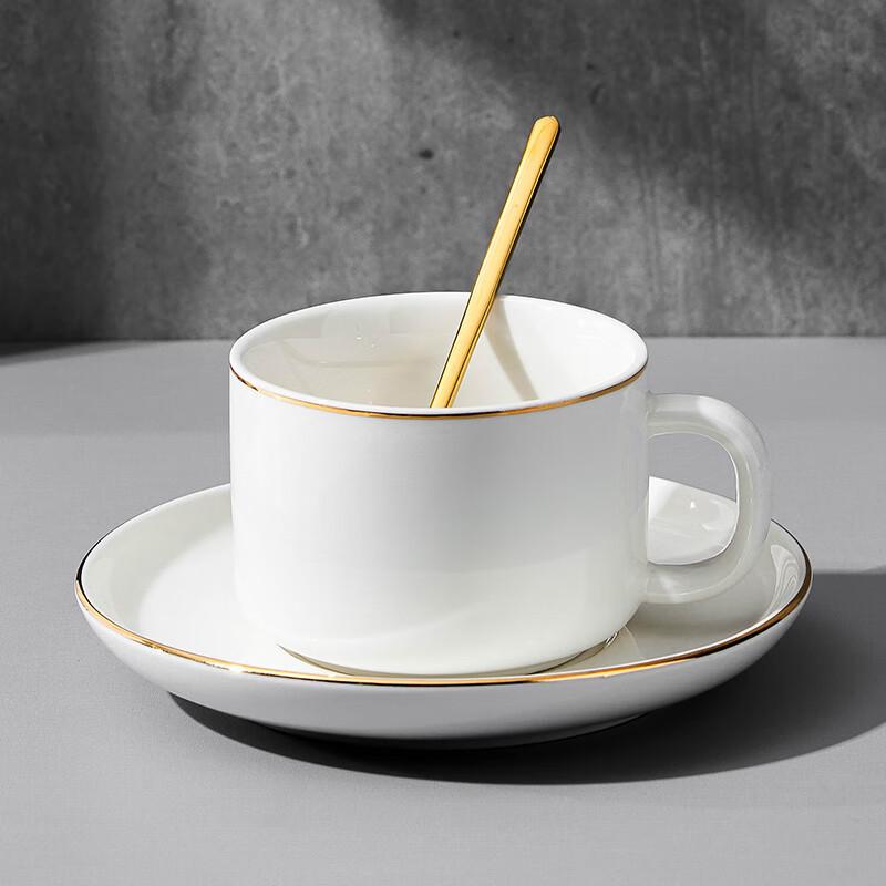 Youlaifu Coffee Cup Set, Gold-Rimmed White Light Luxury, 220ml Teacup, Ceramic European-Style Coffee Cup, Office Use