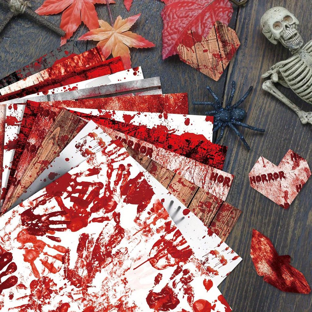 Halloween Bloody Handprint Scrapbook Paper 24 Sheets Double-Sided Horror Handprint Blood Splatter Pattern Paper /decorative papers 11.8 x 11.8