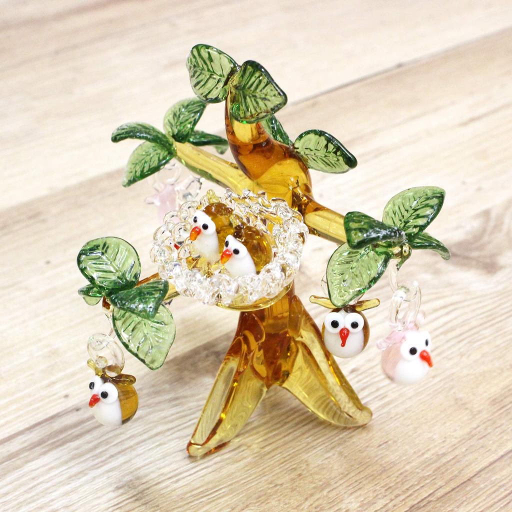 Four Cart Cute Handmade Glass Owl Nest Tree