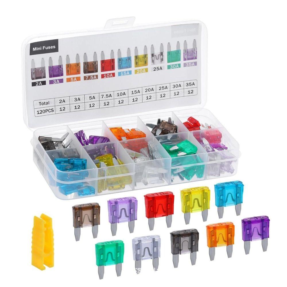 120pcs/box 2A-35A Fuse Combination Kit Plastic Box Auto Assortment Fuse Car Fuse Car Truck