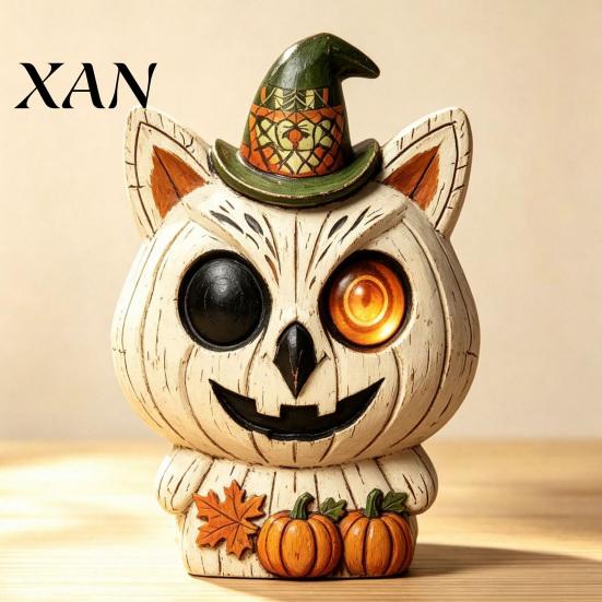 Vintage Wood Crafts for Autumn Halloween Wooden Tabletop Decor, Rustic Ghost Black Cat Pumpkin Owl Centerpieces, Retro Distressed Ornaments Farmhouse
