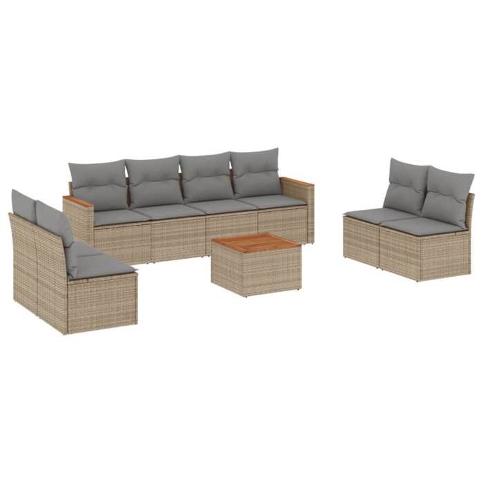 VidaXL Salon de Jardin avec Coussins 9 pcs, Canapés de Terrasse, Ensemble de Meubles de Patio, Mobilier d'Extérieur, Beige 3258300