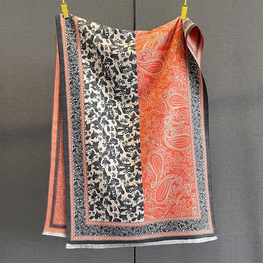Retro Paisley Print Cashmere Feel Pashmina Women Winter Outdoor Keep Warm Large Shawls Wraps Tassels Lady Bufanda Blanket Poncho