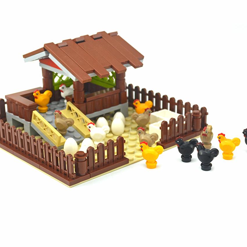 MOC Сельскохозяйственные Животные Куры Свиньи Собаки Цыплята Животные Строительные Блоки Город DIY Растения Яйца Аксессуары Минифигурки Детали Модель Игрушки