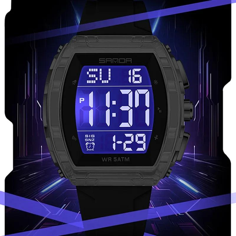 SANDA Sports Men's Digital Watches Waterproof Alarm Stopwatches Man Wristwatches Silicone Strap Military Big Dial Watches