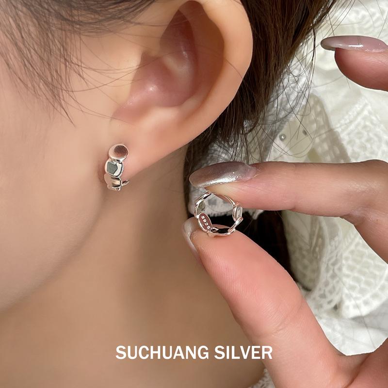 Серьги-кольца Su Chuang из стерлингового серебра S925 с круглым диском: Роскошный Высококлассный Дизайн с Чешуйчатой Задней Стороной, Универсальные Серьги для Женщин