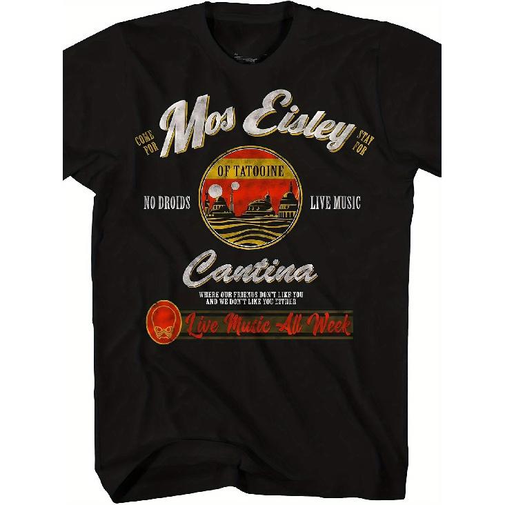 Men'S Adult Graphic T-Shirt Featuring The Mos Eisley Cantina from Tatooine, Made of High-Quality . This Classic Fit Round Neck Short Sleeve Tee Is