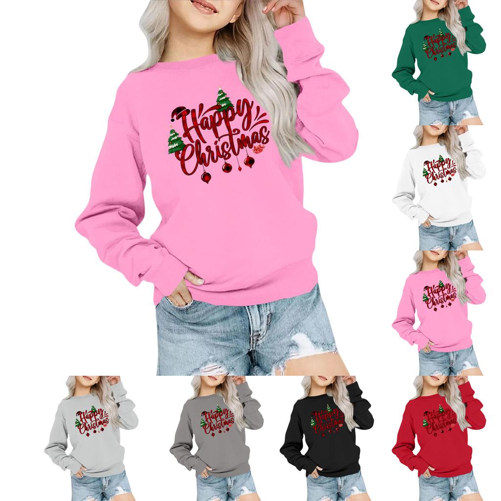 Kids' Fashion Loose-Fit Casual Long-Sleeve Christmas Print Oversized Crewneck Sweatshirt