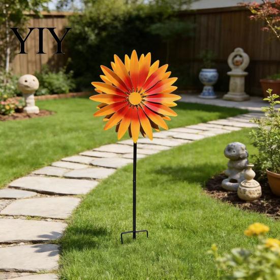 Rustic Metal Art for Lawn Sunflower Garden Stake, Spinning Flower Yard Ornament, Rustproof Stakes Decor Outdoor Patio Decoration Spinner Windowsill