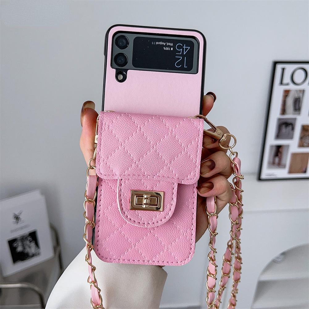 Кожаный чехол для карты с ремешком через плечо для телефона Samsung Galaxy Z Flip 3 Flip 4 Z Flip4 Flip3 5g, милый защитный чехол-цепочка