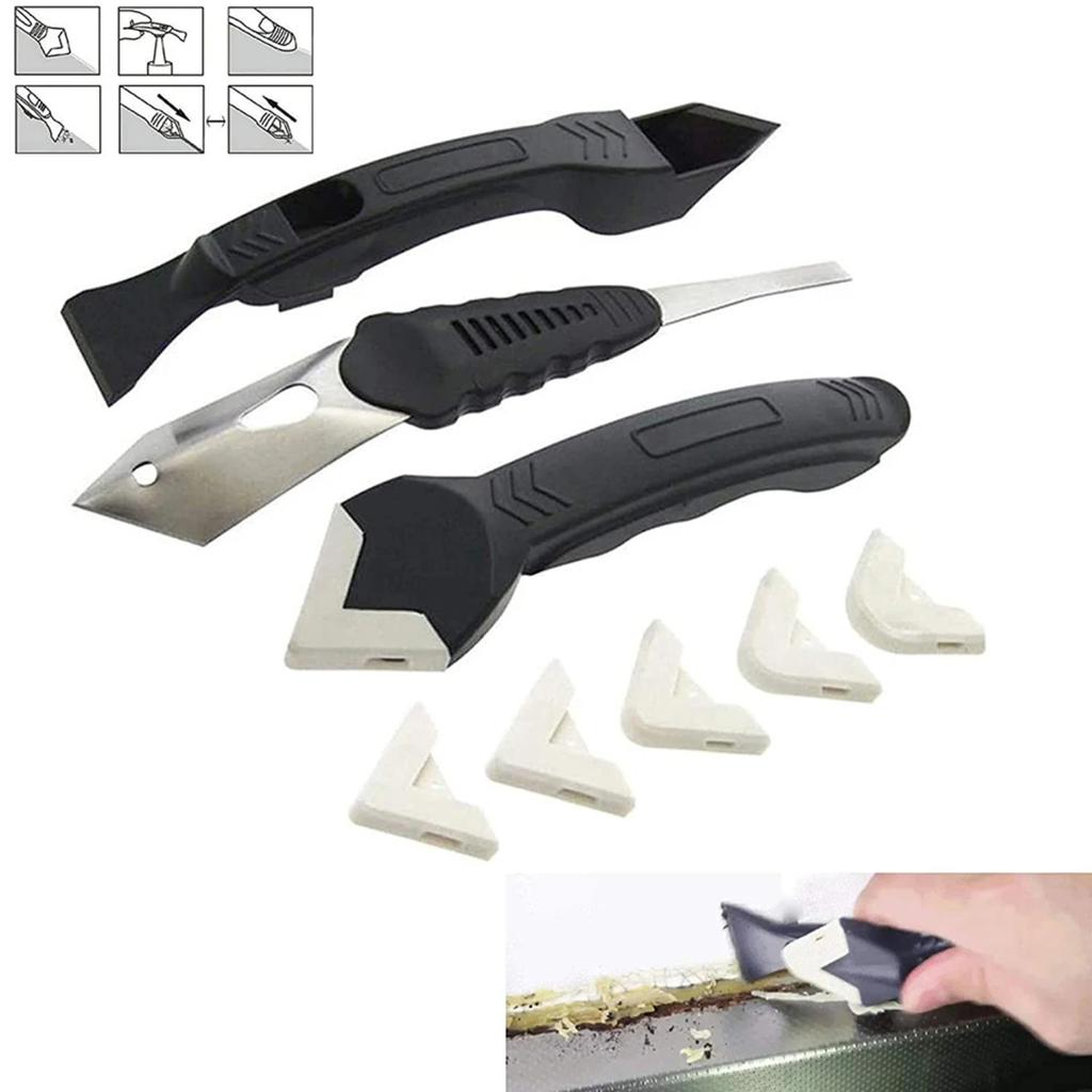 8pcs/set 3 In 1 Silicone Caulking Tools Silicone Trowel Residue Scraper Kitchen Bathroom Wall Floor Tile Sink
