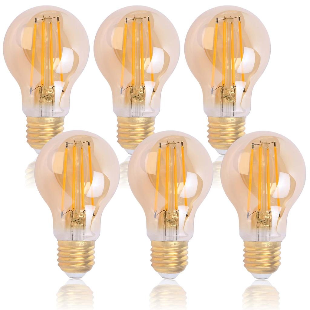 FLSNT LED Edison Filament Bulbs, E26 Base, 60W Equivalent, 700lm, 2700K Warm White, Chandelier Bulb, Retro Edison Lamp, Amber Glass, Stylish,