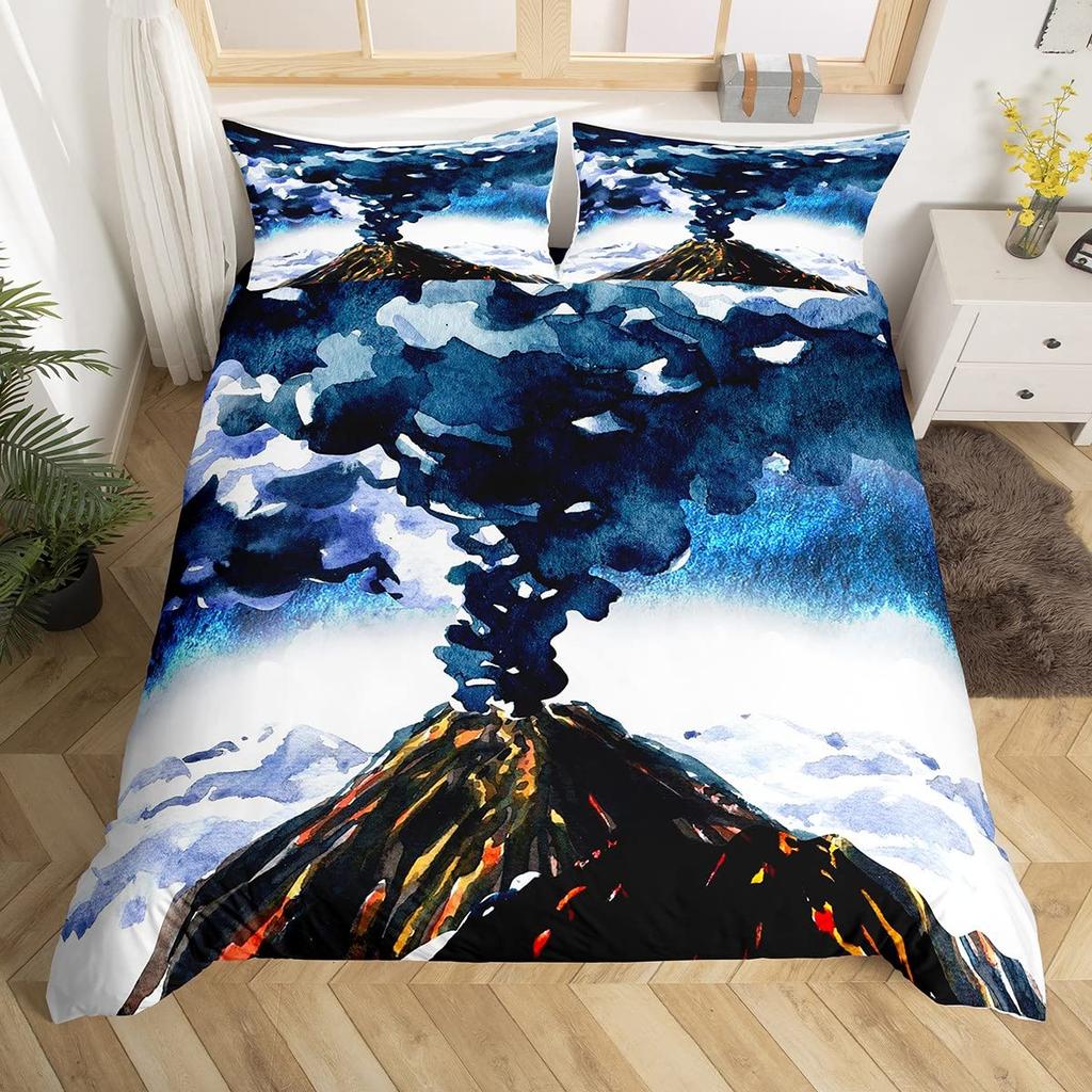 Пододеяльник King Queen 'Вулкан' Комплект постельного белья 'Вулканическое извержение' Пододеяльник 'Огненная гора' Полиэстеровый чехол для одеяла 'Природный пейзаж'