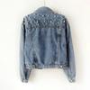 Women's Plus Size Studded Rhinestone Denim Jacket with Pearl Beading