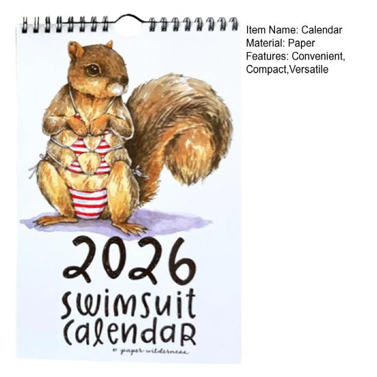 2026 Милые Животные Купальник Настенный Календарь 12-Месячный Подвесной Планировщик Календарь со Смешной Животной Тематикой для Дома