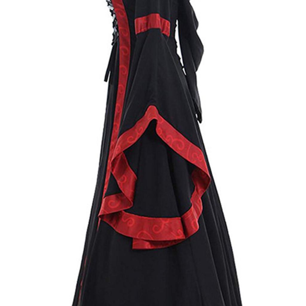 Plus Size 5XL Women Medieval Floor Length Dress Cosplay Costumes Long Bell Sleeve Lace-Up Princess Long Dress Retro Gothic Dress