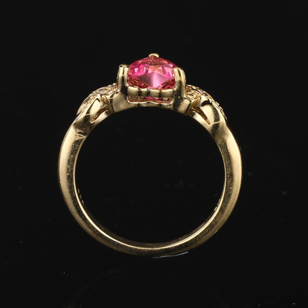 925 Silver Pink Topaz Heart Ring Diamond Accent Women Jewelry Gift Size