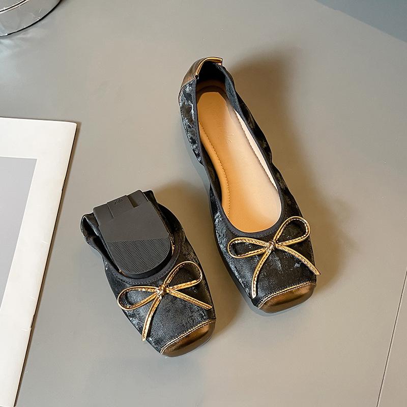 Женские повседневные туфли на плоской подошве с квадратным закрытым носком и бантом, удобные нарядные туфли на плоской подошве, мягкие балетки на плоской подошве для женщин, обувь для ходьбы