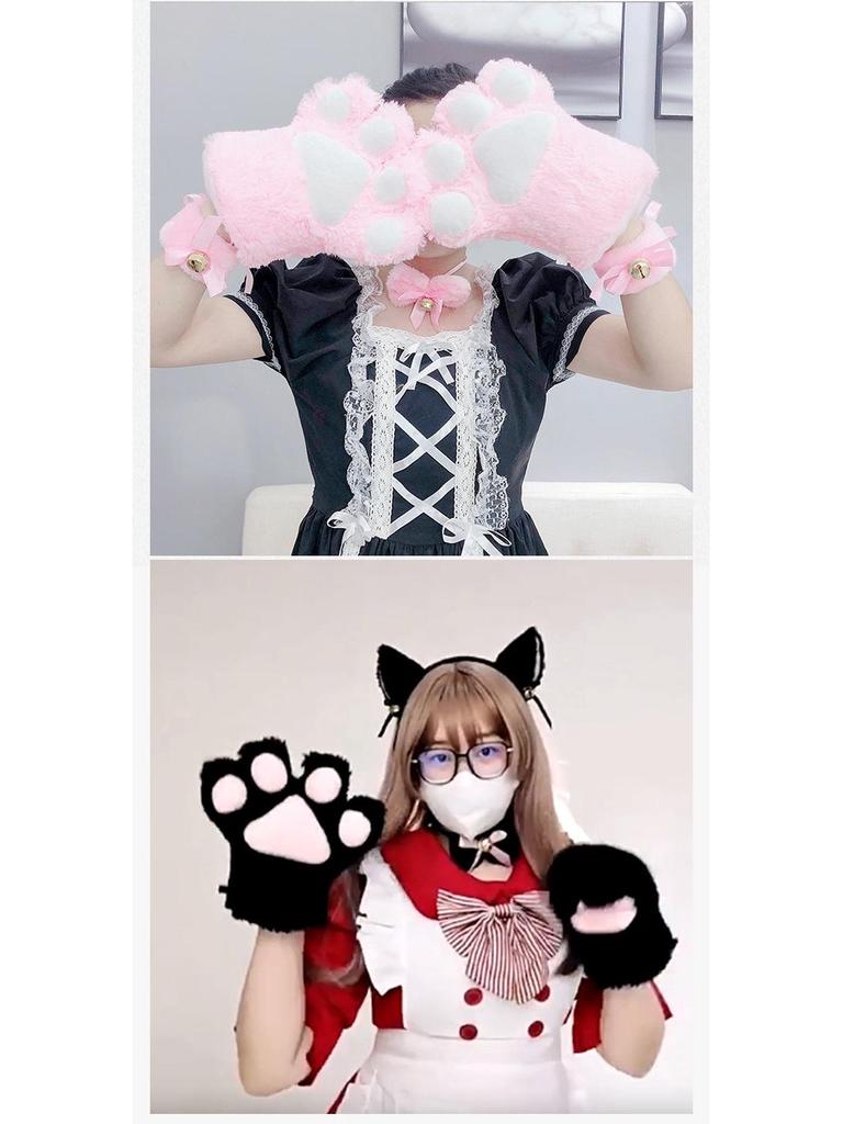 Милый кошачий косплей-набор: Ободок с кошачьими ушками, перчатки-лапки и аксессуар-хвост