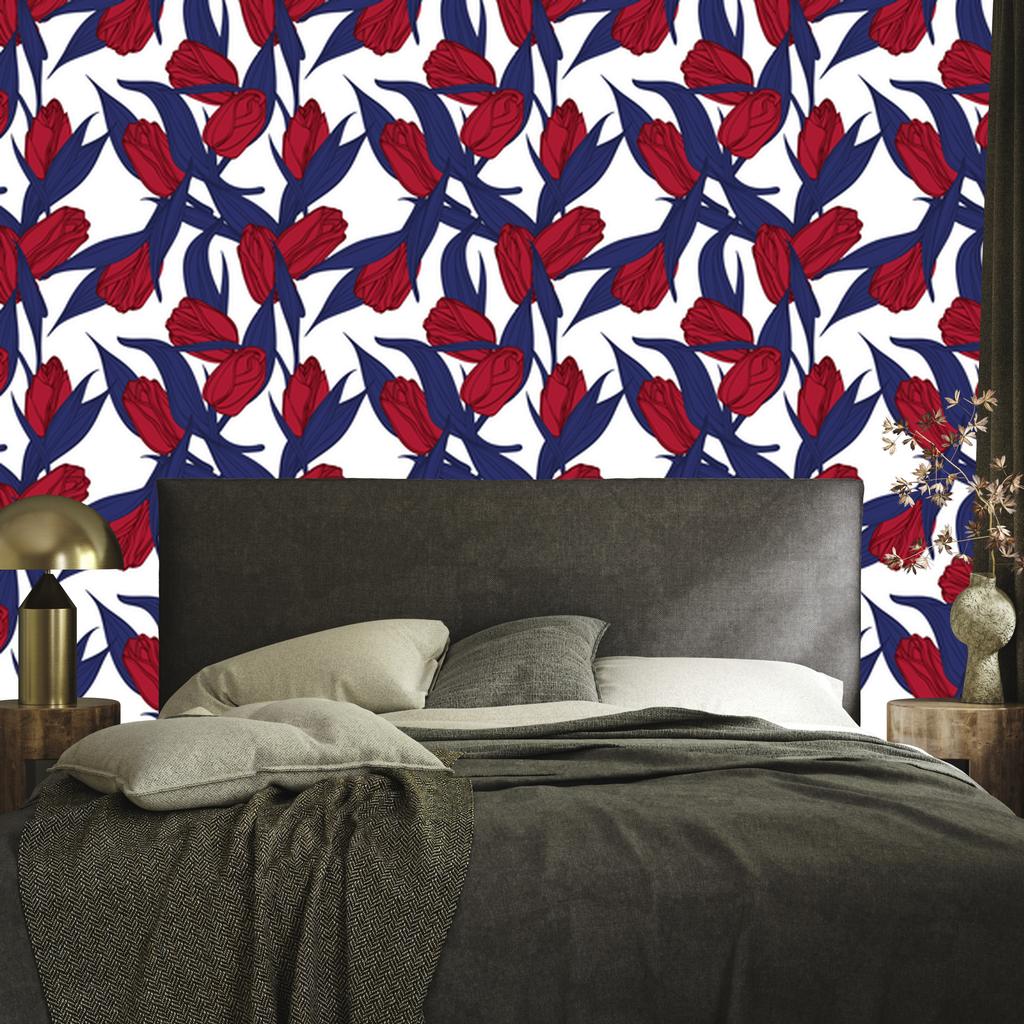 Painted Red Tulips Wallpaper for Living Room and Bedroom 50x1000