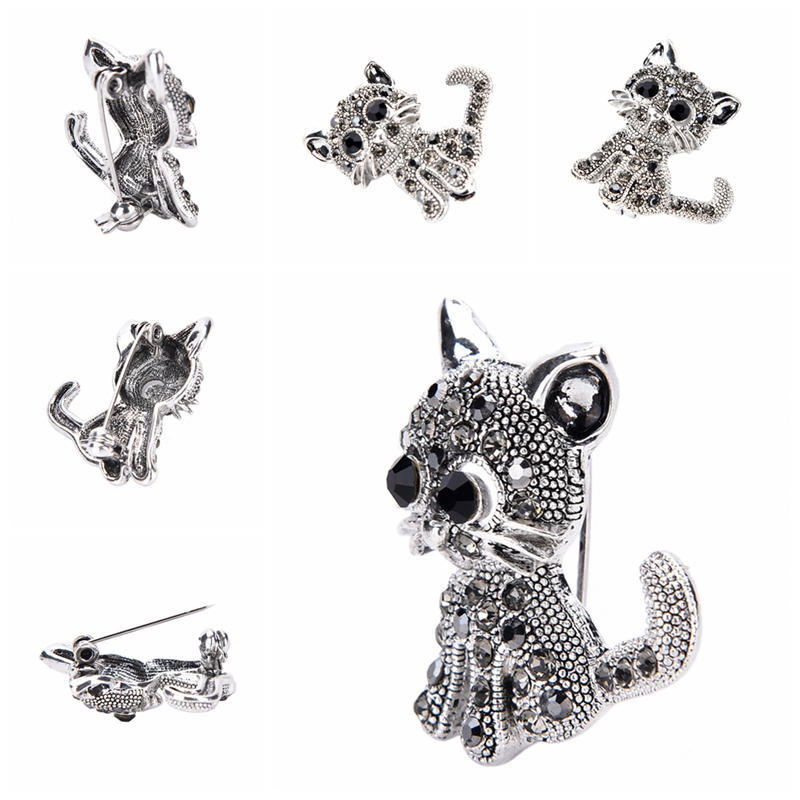 Милые маленькие броши в виде кота, старинные посеребренные зажимы для пальто и рубашки