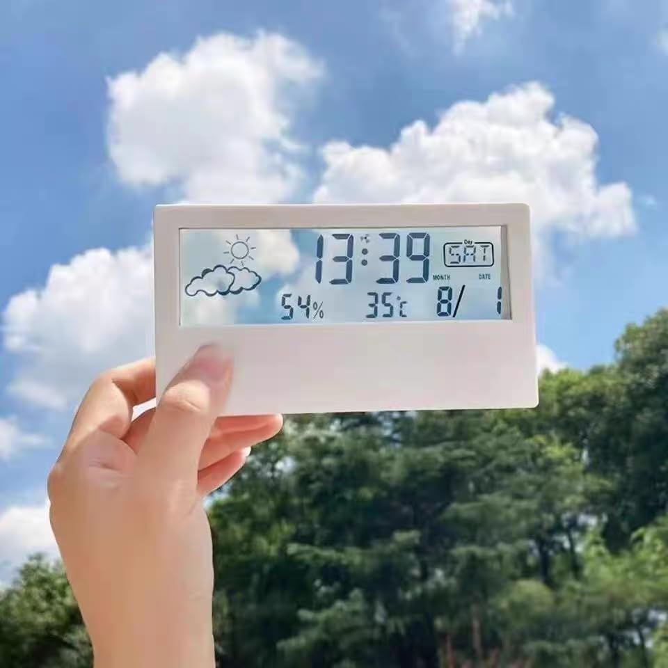 Audio fan clock alarm digital temperature humidity hygrometer date large screen easy see calendar comfort clear approximately 13cm7cm3cm (batteries
