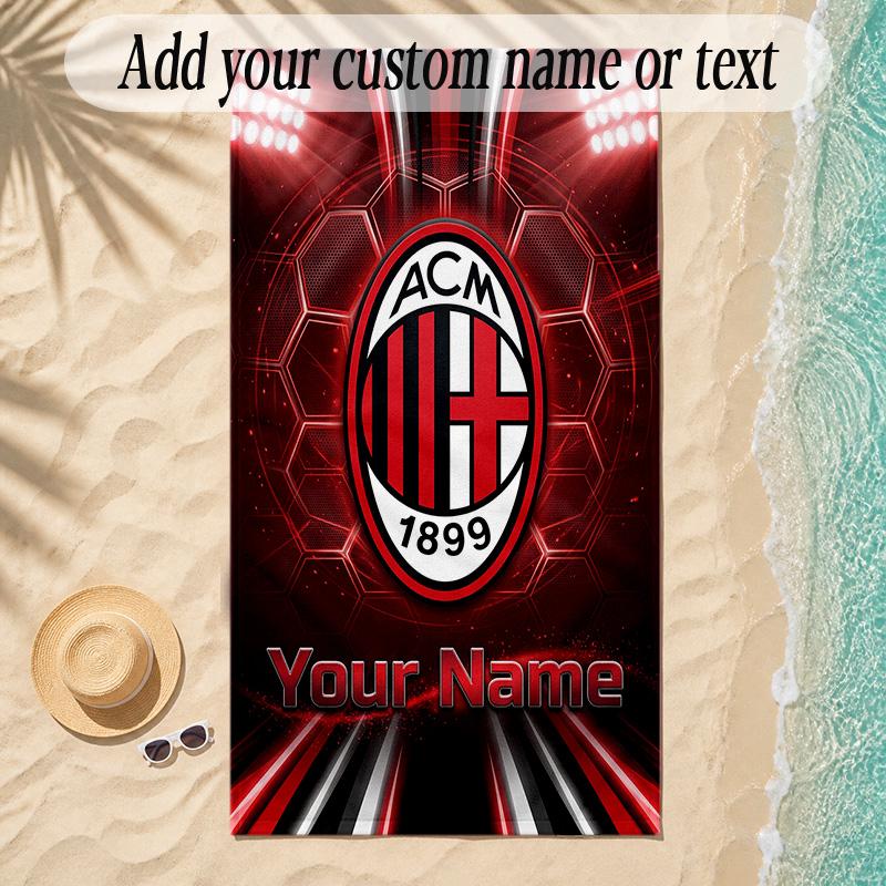 Пляжное полотенце AC Milan с индивидуальным текстом имени Персонализированное мягкое полотенце для пляжа, бассейна, дома Декор Подарок