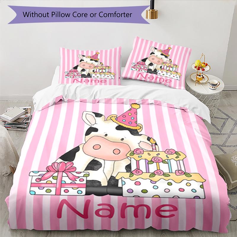 3pcs Custom Name Cow Bedding Set Duvet Cover Closure Includes 1 Duvet Cover & 2 Pillowcases, Soft and Comfortable for All Seasons.