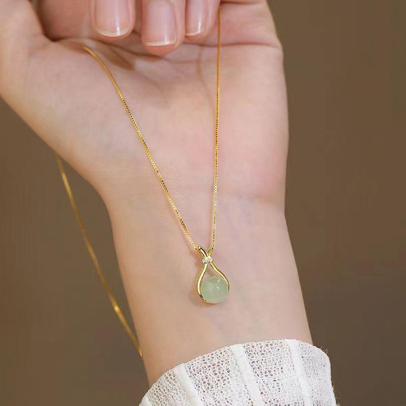 Простой темперамент имитация нефрита счастливая сумка кулон ожерелье женщины китайский стиль элегантная ключичная цепочка ювелирные изделия аксессуары подарок