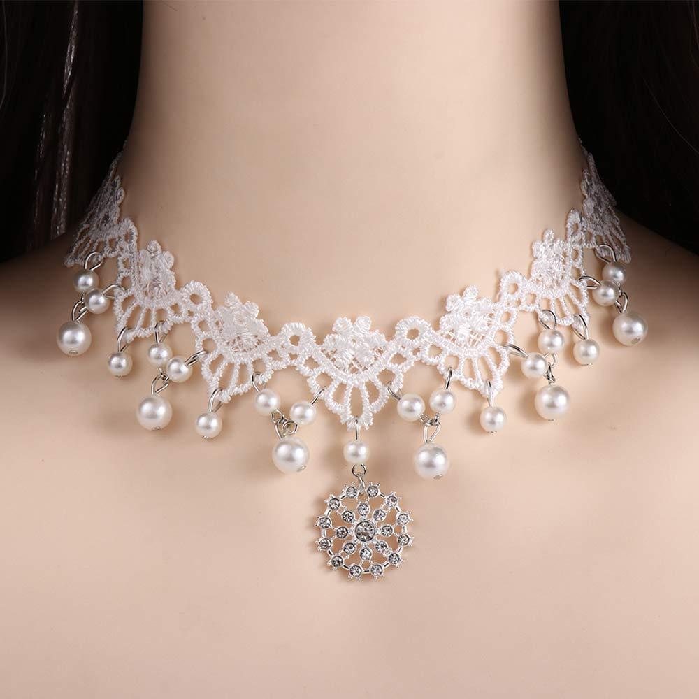 Lady Dangle New Lace Jewelry Flower Gothic Collar Gift White Choker Necklace Beads