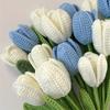 6 Pcs Forever Flowers Fake Tulips Artificial Flower Bouquet for Decoration Tulip Crochet Bouquet for Table Decor Handmade with Stem & Leaf Tulip