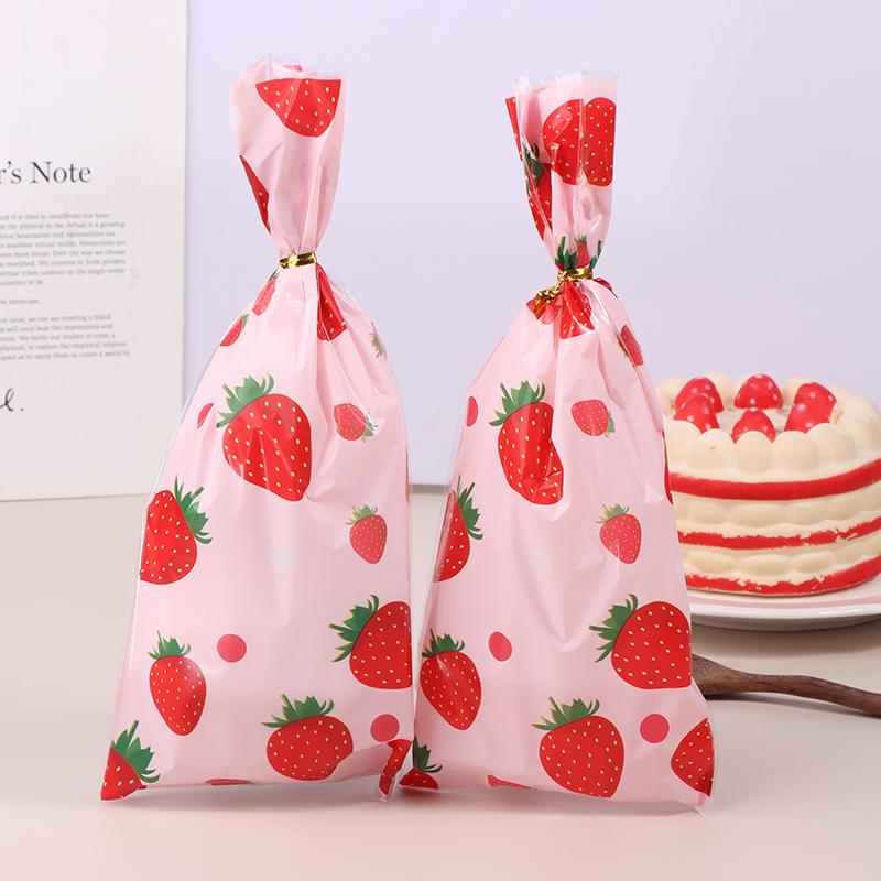 50Pcs Pink Strawberry Party Candy Gift Bags Snack Packing Bag Wedding Party Gift Bag Kids Girls Birthday Supplies Baby Shower