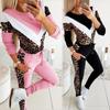Two Piece Set Women Tracksuit Autumn Clothes Leopard Printed Splicing Sweatshirt Top and Pants Jogging Sets Female Sport Outfits