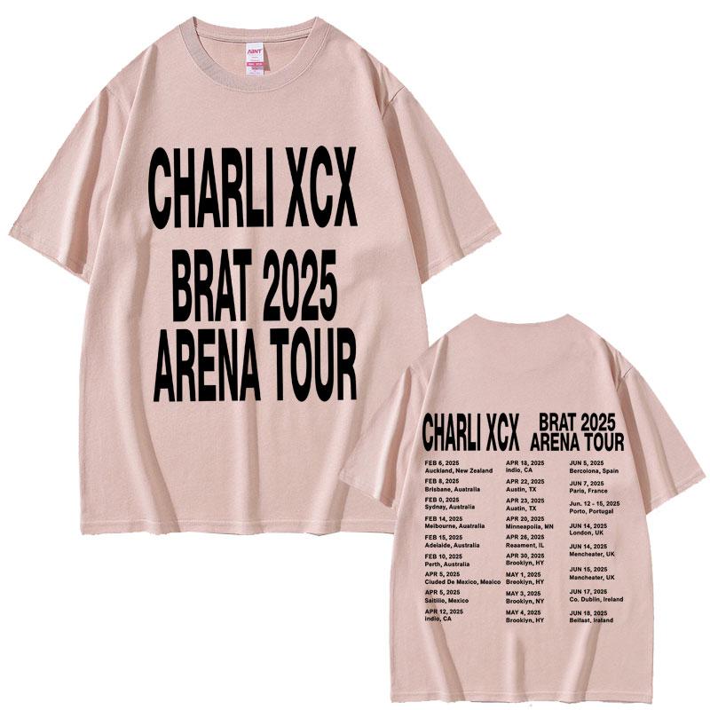Charli Xcx Brat 2025 Арена Тур Футболки Унисекс Женская Мода Поп Музыка Футболки Хлопок Оверсайз Короткий Рукав Футболка Уличная Одежда