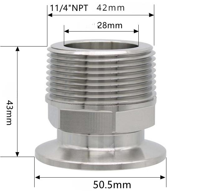 Шестигранник 1/4" 3/8" 1/2" 3/4" 1" 1-1/2" 2" NPT Наружная резьба x 0,5" 1,5" 2" Тройной зажим Соединительная труба Фитинг Нержавеющая сталь 304 316L Санитарный