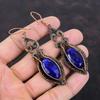 Серьги с граненым синим сапфиром, серьги из медной проволоки, ювелирные изделия ручной работы из настоящих драгоценных камней, дизайнерские серьги, ювелирные изделия из медной проволоки, подарок для нее