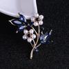 Women Faux Pearl Rhinestone Petals Flowers Brooch Pin Jewelry Clothing Accessory