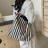 Women's Tote Bag Striped Canvas Casual Handbags For Ladies Simple Shopping Large Capacity Shopper School Shoulder Bag ARI