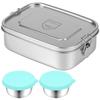 304 Stainless Steel Lunch Box 3 Compartments Lunch Boxes 1500ML Food Container  with 2 Seasoning Boxes for Children's and Adults